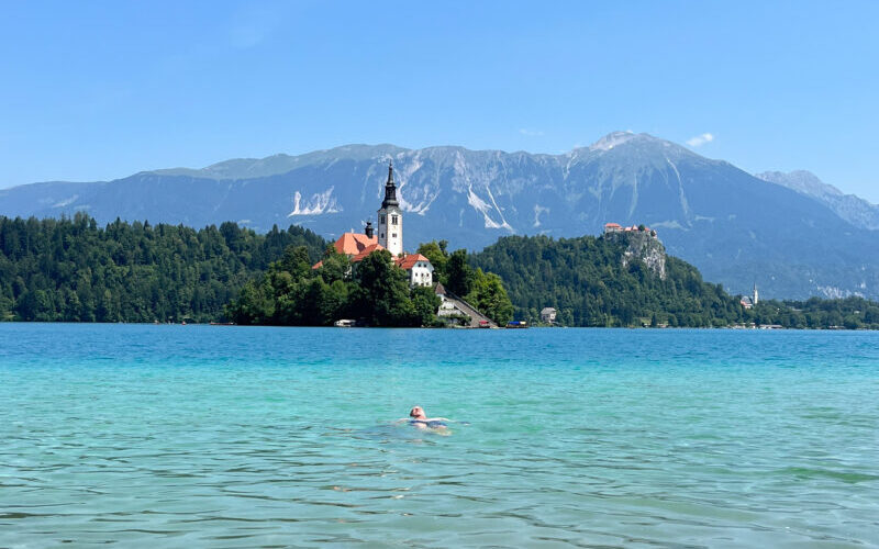 Most instagrammable spots in Slovenia - swimming in Lake Bled