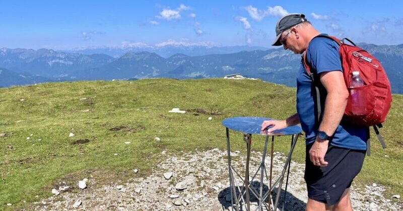 Hike and bike in slovenia at the top of mount Blegos