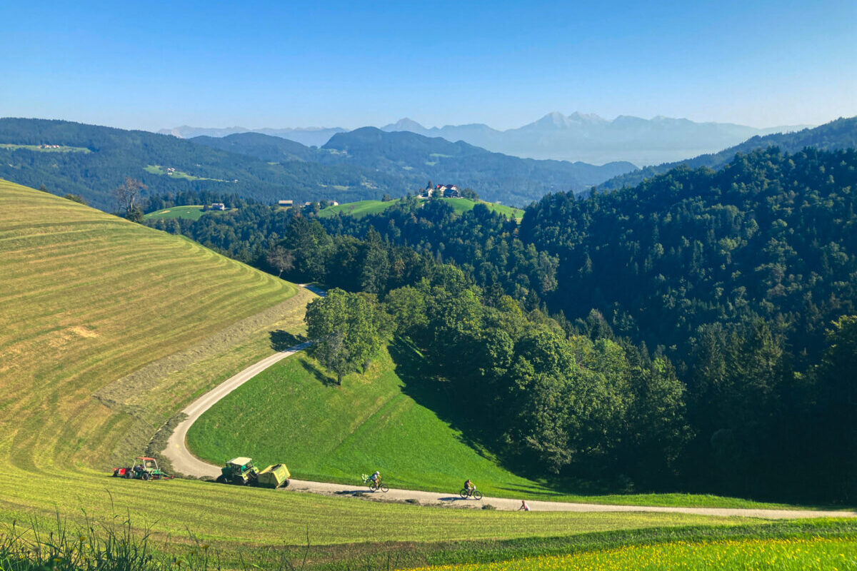 Biking in Slovenia in summer in Poljanska Valley